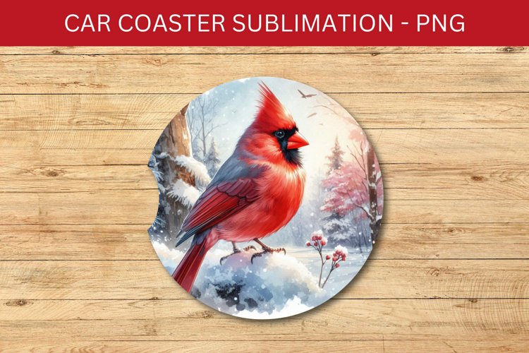 rounded car coaster - cardinal bird