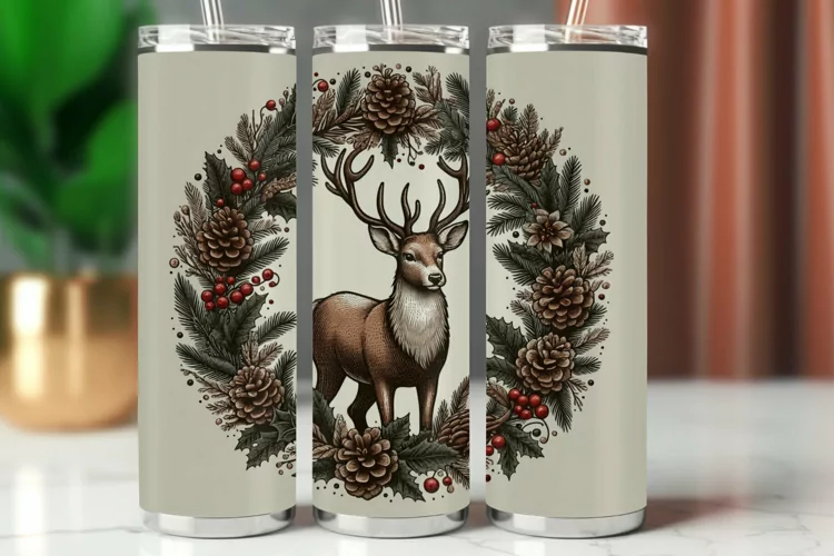 Tumbler Wrap 20 oz - reindeers with wreath