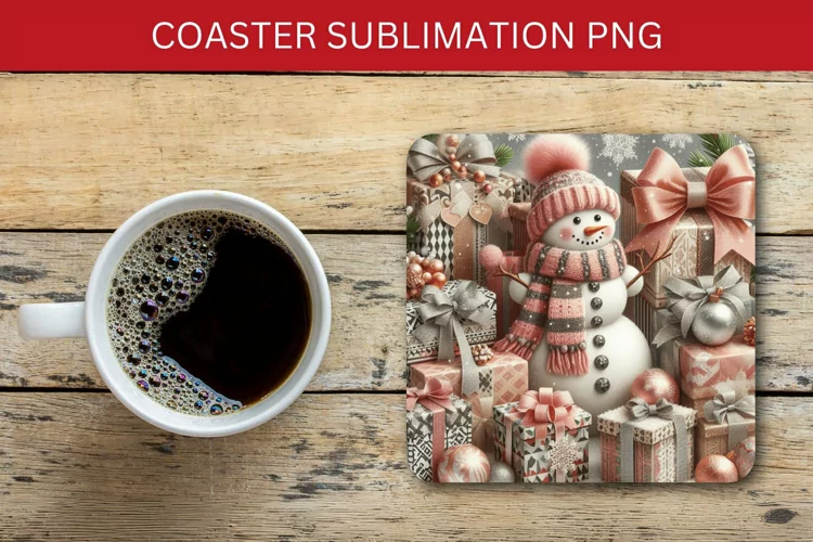 square coaster - snowman wrapped gifts