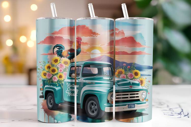 Vintage Country Heart Tumbler Wrap | Sublimation
