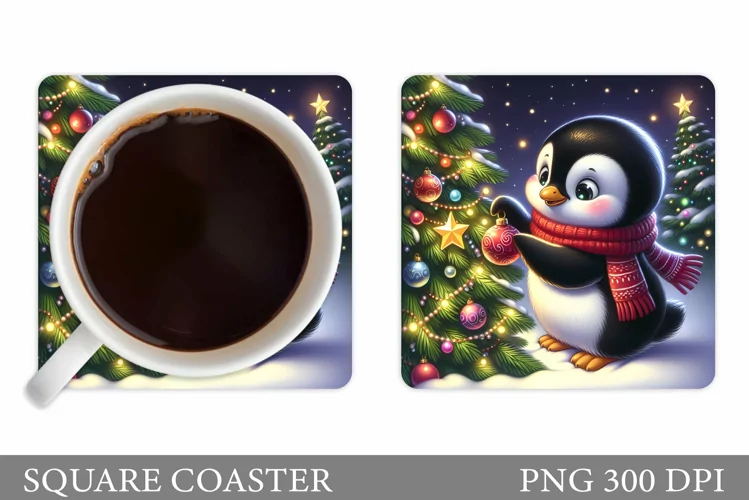 Cute Penguin Coaster Design. Christmas Coaster Sublimation