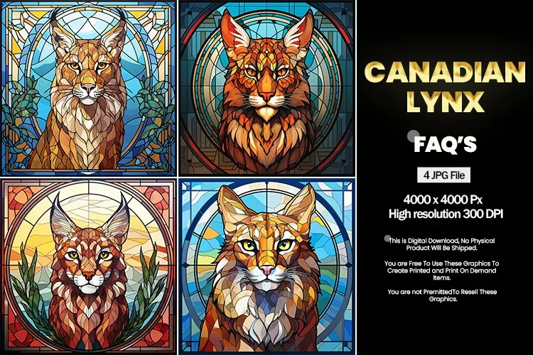 Canadian Lynx Stained Glass Square Coaster - 04 Variations