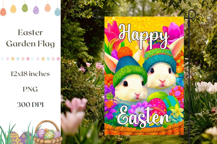 Easter Bunny Garden Flag, Easter Basket Garden Flag PNG
