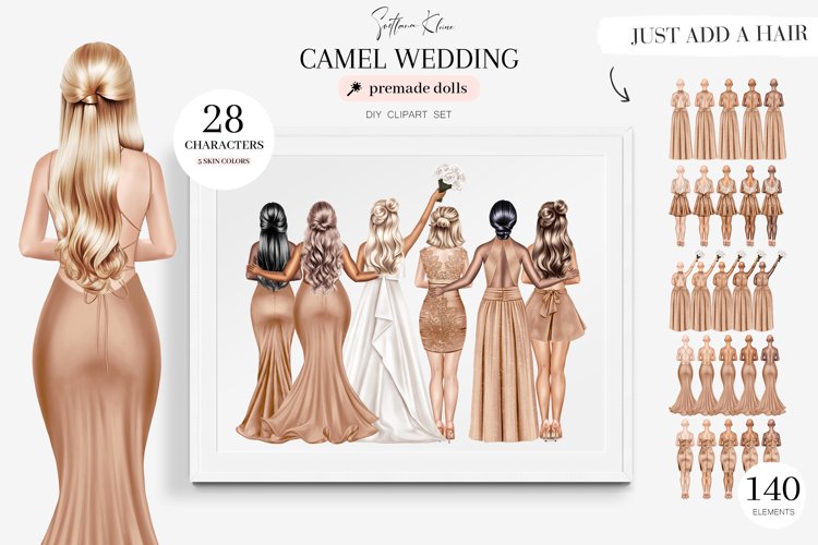 Camel Wedding Clipart, Brown Bridesmaids