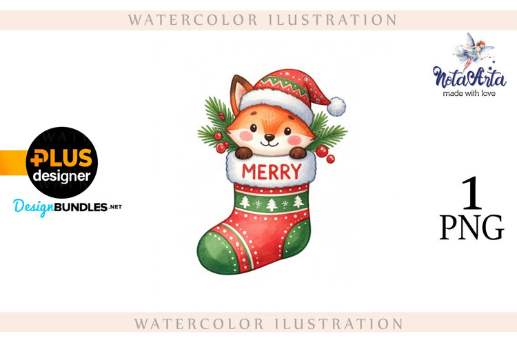 Illustration of a cute Christmas fox example image 1