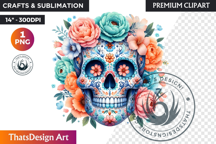 Pastel Floral Day of the Dead Clipart PNG,sugar skull design