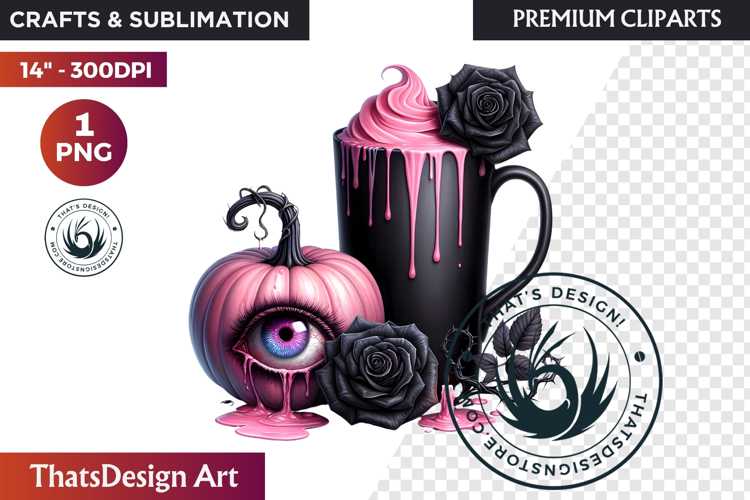 Gothic Halloween Drinks Pink and Black Sublimation clipart