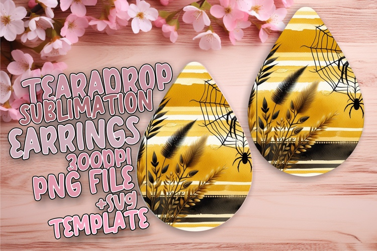 Elegant Teardrop Earrings PNG Template , Halloween