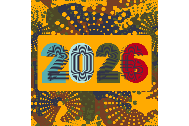 Modern cover 2026 number on fireworks abstract background