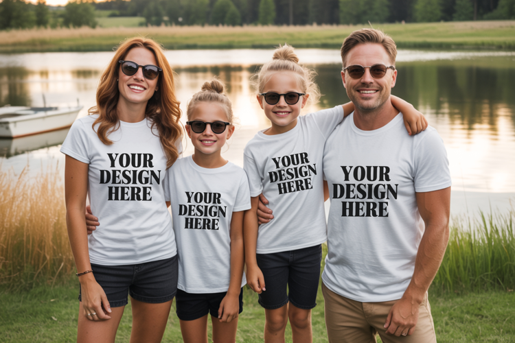 Bella Canvas 3001 Family Group Mockup | Matching T-Shirt Fla