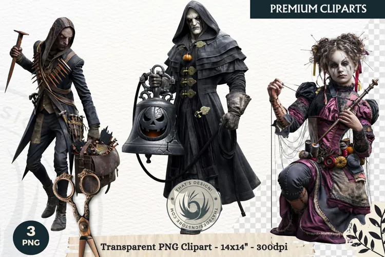 Dark Fantasy Halloween characters Clipart PNG sublimation