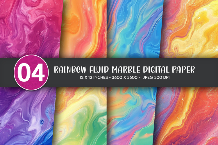 Rainbow Fluid Marble Digital Paper