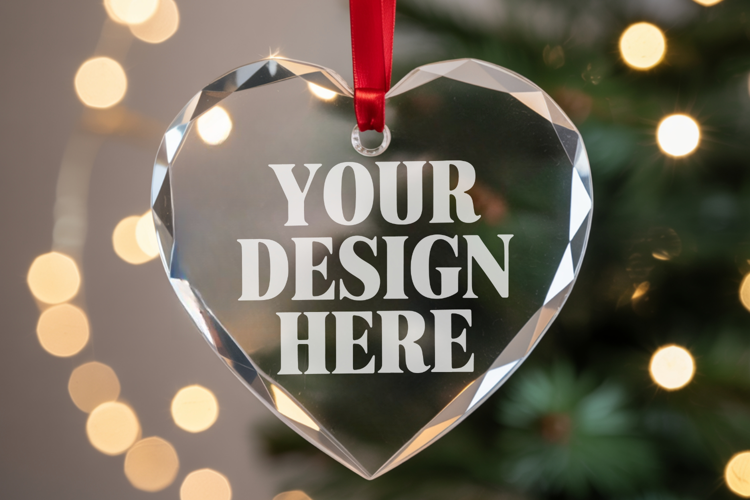 Christmas Heart Crystal Glass Ornament Mockups