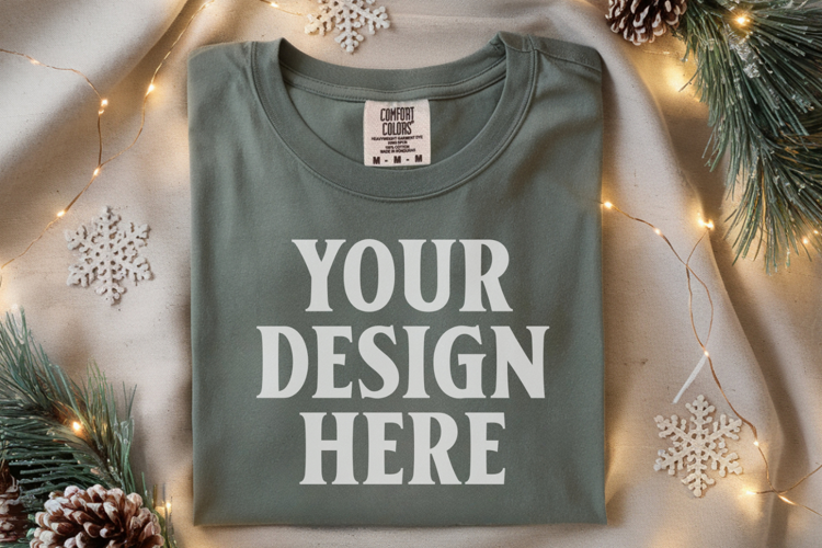 Forest green Comfort Colors 1717 Christmas Folded T-Shirt Mo