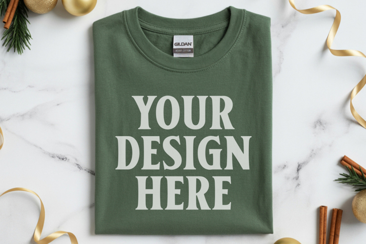 Gildan 64000 Forest Green Folded Christmas Flat Lay T-shirt