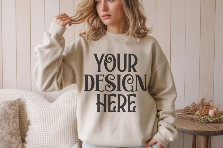 Gildan 18000 Sand Sweatshirt mockup