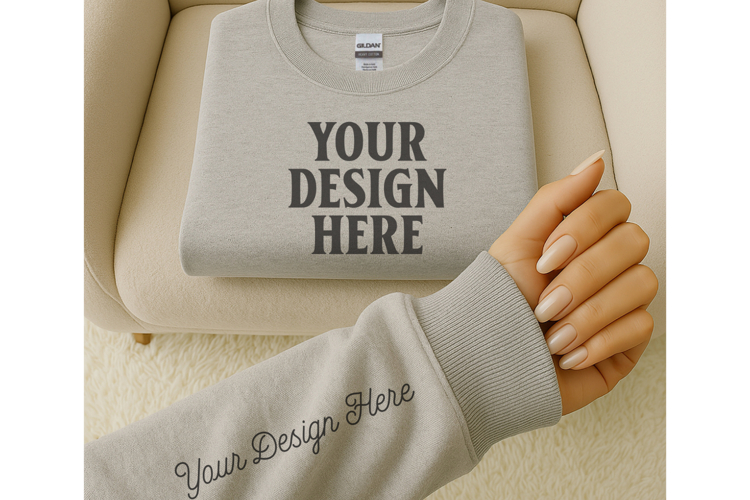 Gildan 18000 Sport Grey Sleeve Sweatshirt Mockup | Cozy Cre