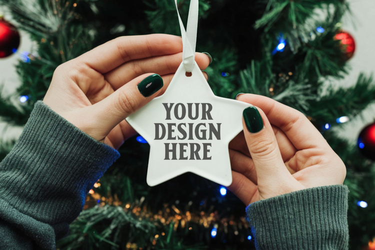 Christmas Star Ceramic Ornaments Mockup | Holiday Star Ornam