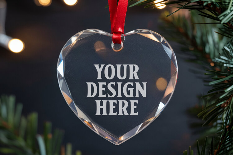 Christmas Heart Crystal Glass Ornament Mockup | Clear Heart example image 1