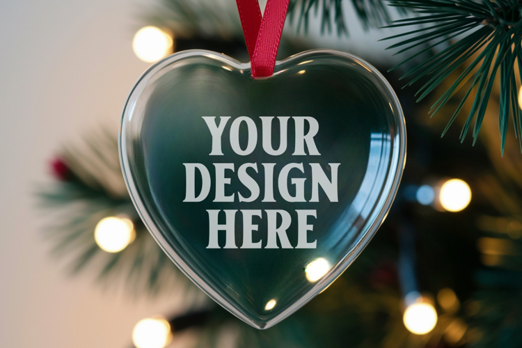 Christmas Heart Crystal Glass Ornaments Mockup