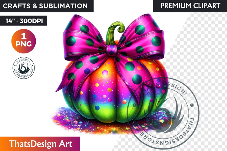 Pop Polka Dot coquette Pumpkins with bow PNG,fall halloween