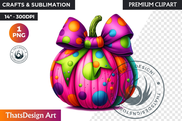 Pop Polka Dot coquette Pumpkins with bow PNG,fall halloween