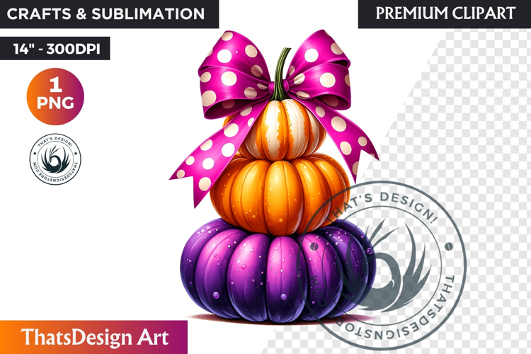 Pop Polka Dot coquette Pumpkins with bow PNG,fall halloween