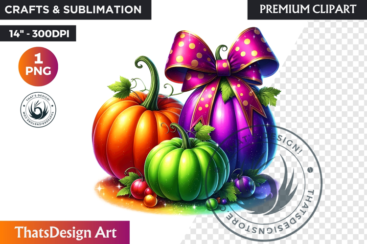Pop Polka Dot coquette Pumpkins with bow PNG,fall halloween