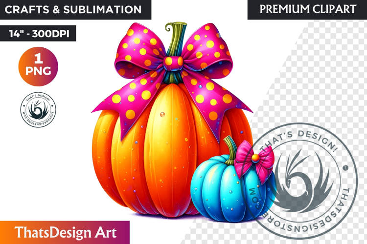 Pop Polka Dot coquette Pumpkins with bow PNG,fall halloween