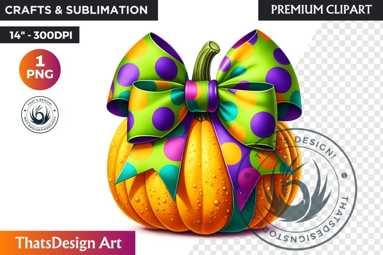 Pop Polka Dot coquette Pumpkins with bow PNG,fall halloween