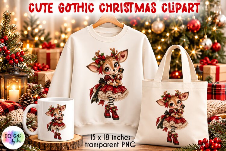 Gothic Christmas Deer Ballerina PNG Clipart