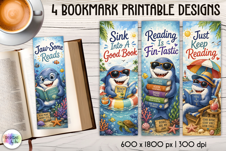 Shark Reading Bookmarks | Ocean Book Lover Designs