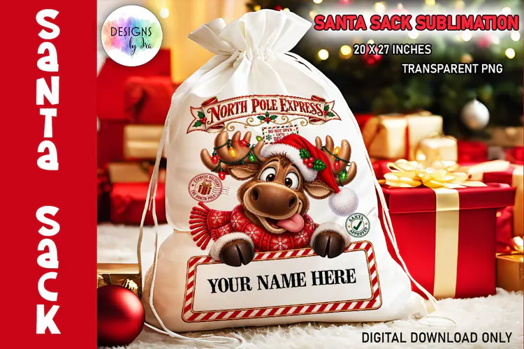 Christmas Moose Santa Sack Sublimation PNG