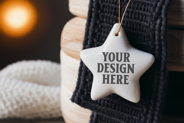 Christmas Star Ceramic Ornament Mockup | Holiday Star Tree