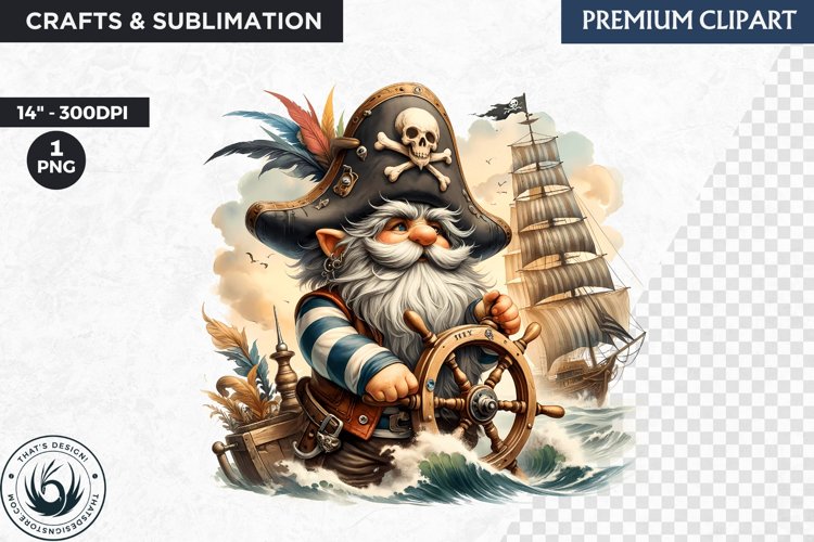 Vintage Pirate Gnome clipart, Corsair Gnome sublimation, PNG