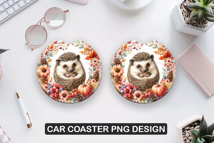 Hedgehog Car Coaster Sublimation| Animal Coaster PNG