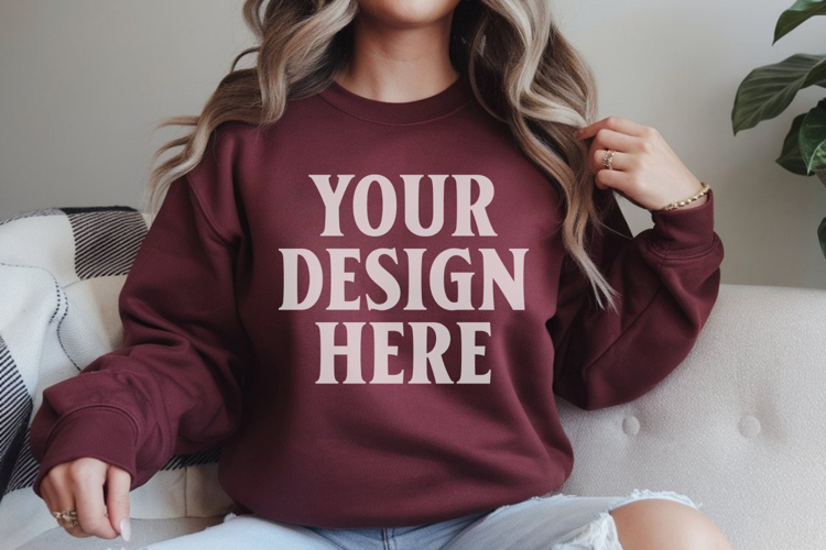 Gildan 18000 Maroon Mockup , Crewneck Sweatshirt Boho