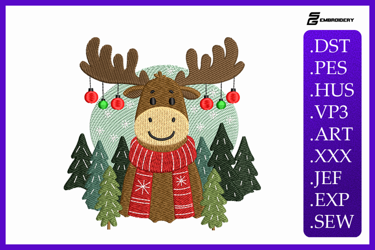 Kawaii Christmas Moose Embroidery Designs For Machine