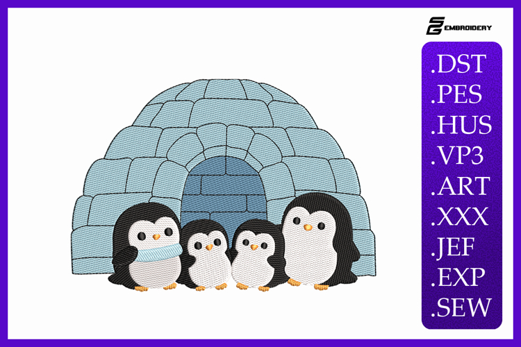 Penguin Family & Igloo Embroidery Designs