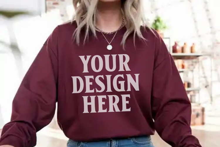 Gildan 18000 Maroon Mockup , Crewneck Sweatshirt Boho