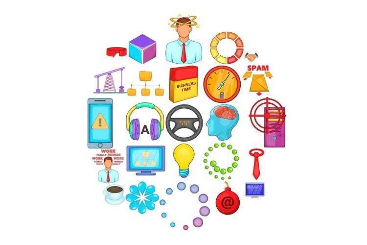 Commercialist icons set, cartoon style