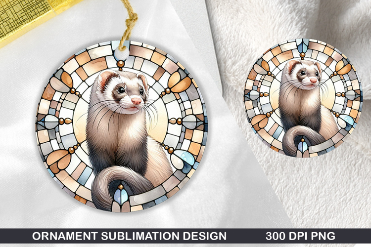 Ferret Stained Glass Ornament PNG, Sublimation PNG Design