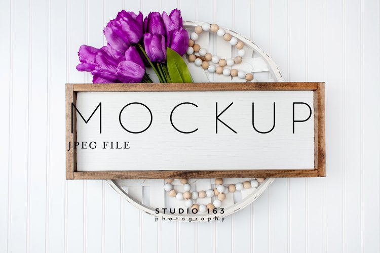 8x24 Wood Sign Mockup, Square Blank Frame, JPEG example image 1