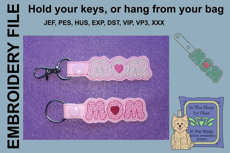 ITH Mom with Heart Vinyl Key Fob or Bag Tag - Snap Tab Machi
