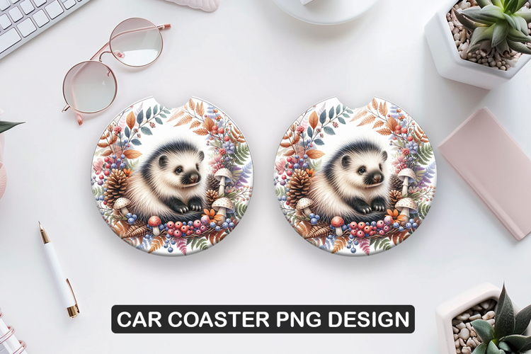 Hedgehog Car Coaster Sublimation| Animal Coaster PNG
