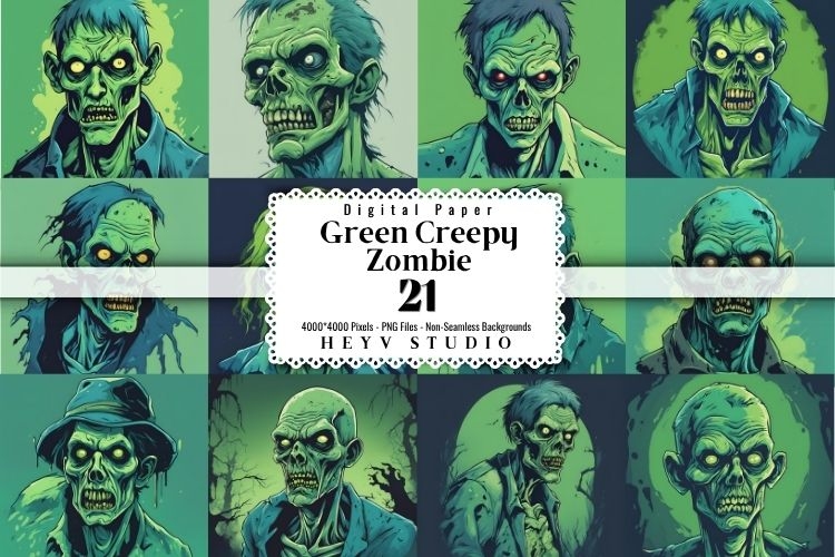 Green Frankenstein Zombie digital paper, Green Halloween