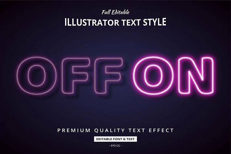 Neon Off On 3D Illustrator Text Style Effect