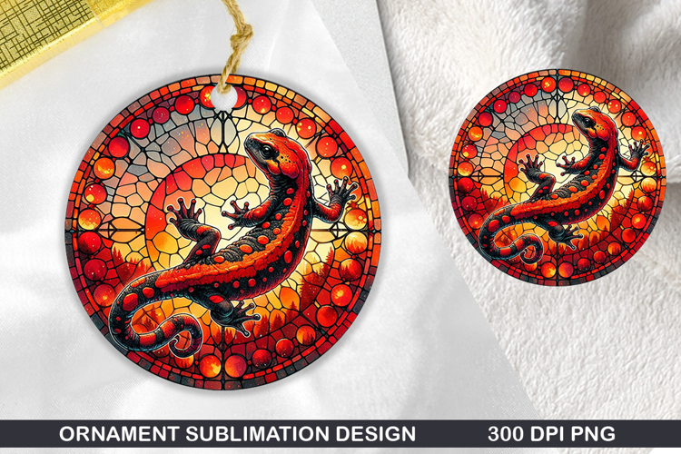 Salamander Stained Glass Ornament PNG, Digital Download File
