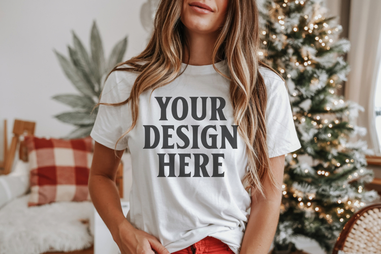 Christmas Bella Canvas 3001 White Shirt Mockup ,Trandy mock