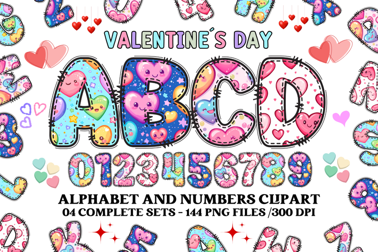 Valentine Alphabet Clip Art, valentines day letters doodle